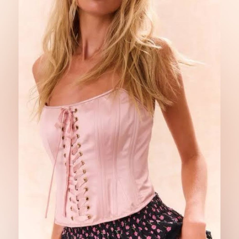 LoveShackFancy Blush Satin Bustier corset